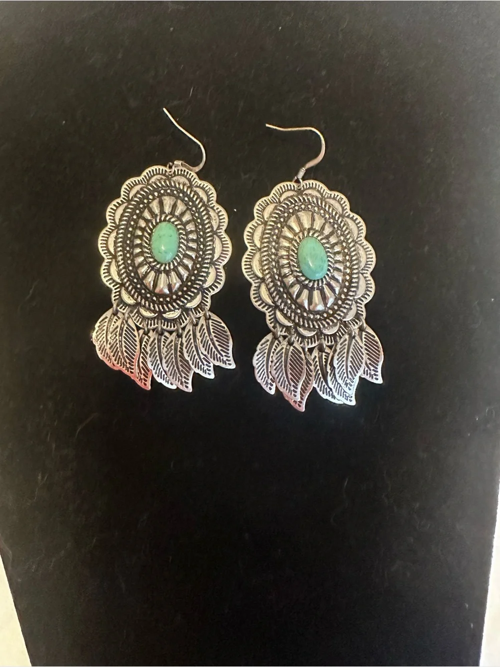 Southwestern Style Concho  Silver Tone Dangle Earrings